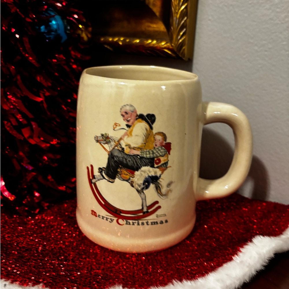 Vintage 1982 Norman Rockwell Christmas Mug with Santa on horse